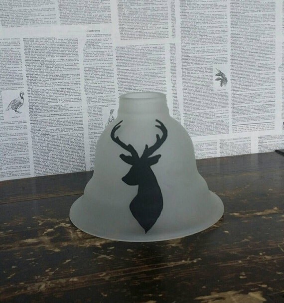 Frosted Glass lamp shade with painted deer by MuttonHollowCottage