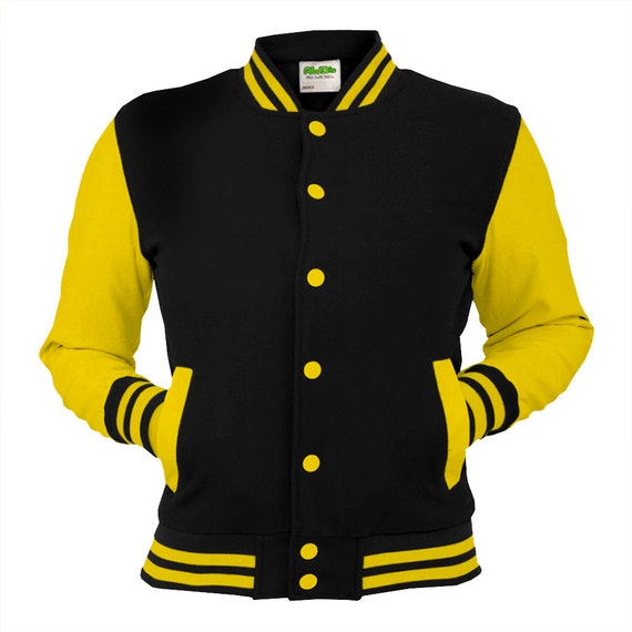 Black Varsity Jacket With Yellow Sleeves College Letterman