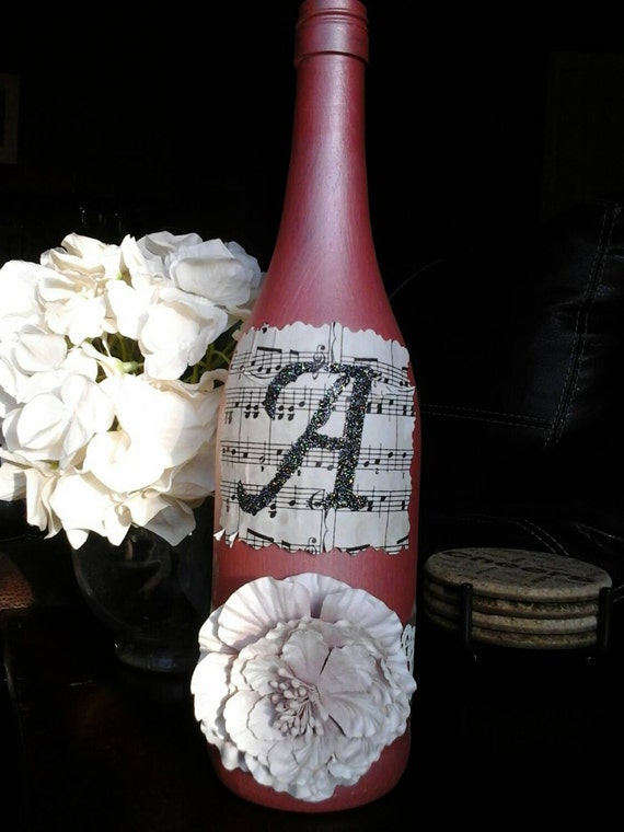 Items similar to Personalized Initial Wine Bottle with Flower in Pink