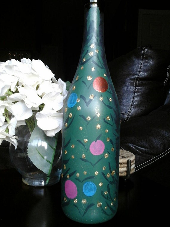 Items similar to Christmas Tree Wine Bottle Hand Painted on Etsy