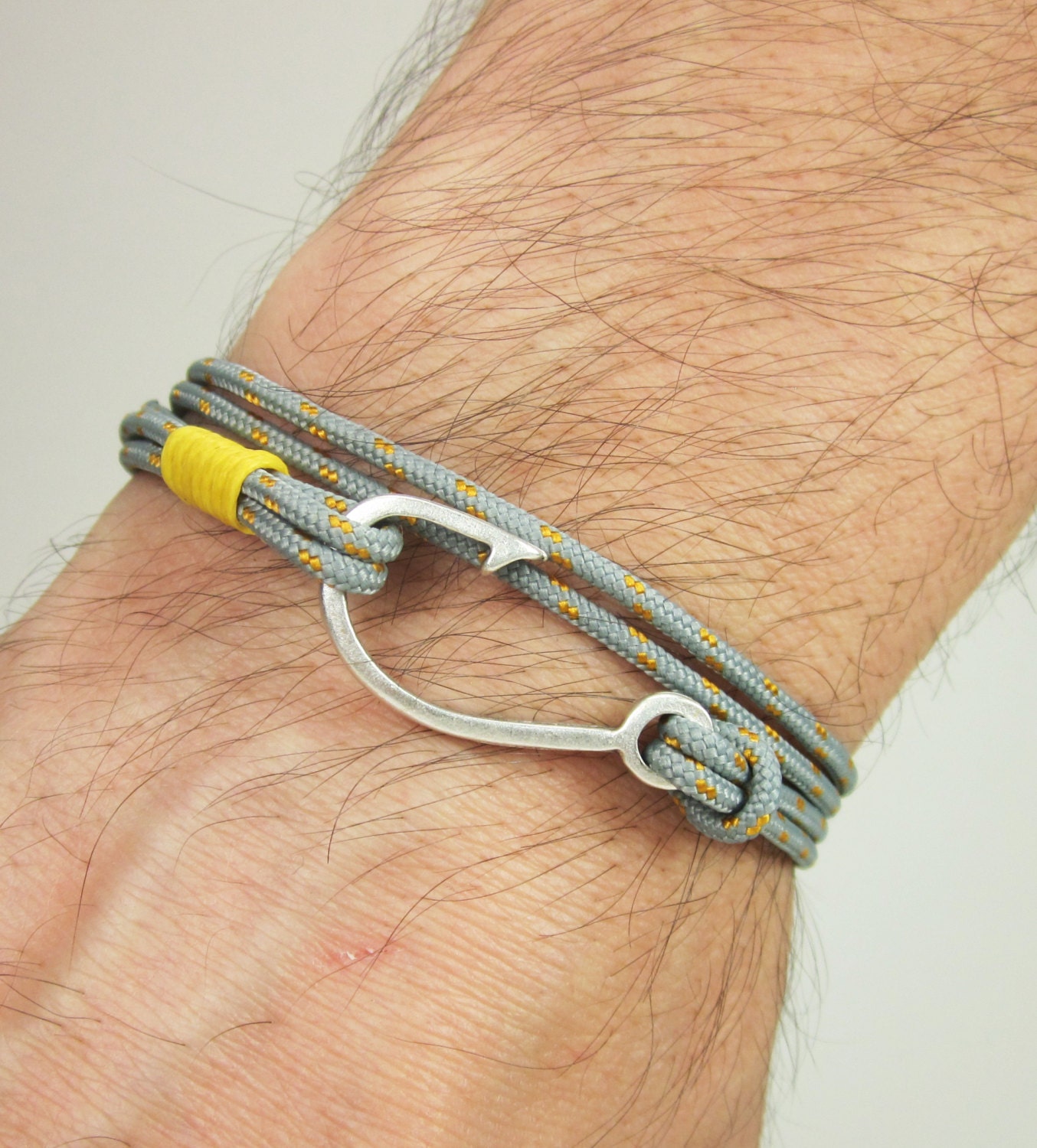 Fish Hook Bracelet in GrayYellow Rope Bracelet by ZEcollection