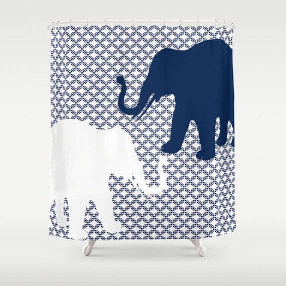 Elephant Shower Curtain Navy White Art Bathroom Accessories
