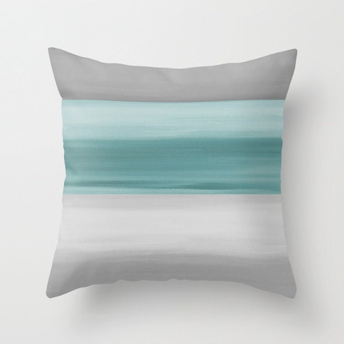 Abstract Throw Pillow Cover Grey Muted Teal Modern Home
