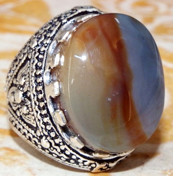 large stone yemen aqeeq 925 sterling silver men rings agate