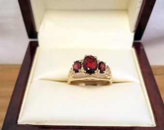 Whimsical Deep Red Garnet Ring in 14k Gold - EB333