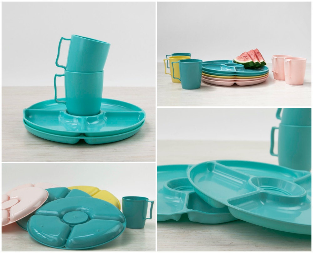 Vintage Plastic Picnic Ware Plates Cups Retro by RD1Vintage