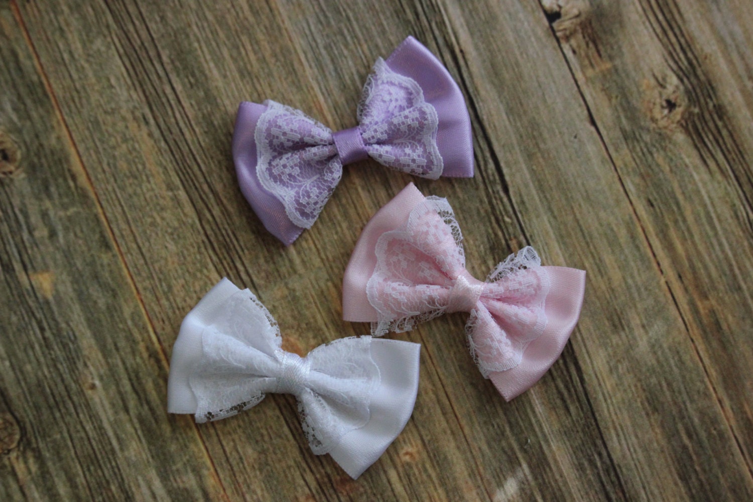 2 Satin/Lace Ribbon Bows 3 colors by ELLEandVStudio on Etsy
