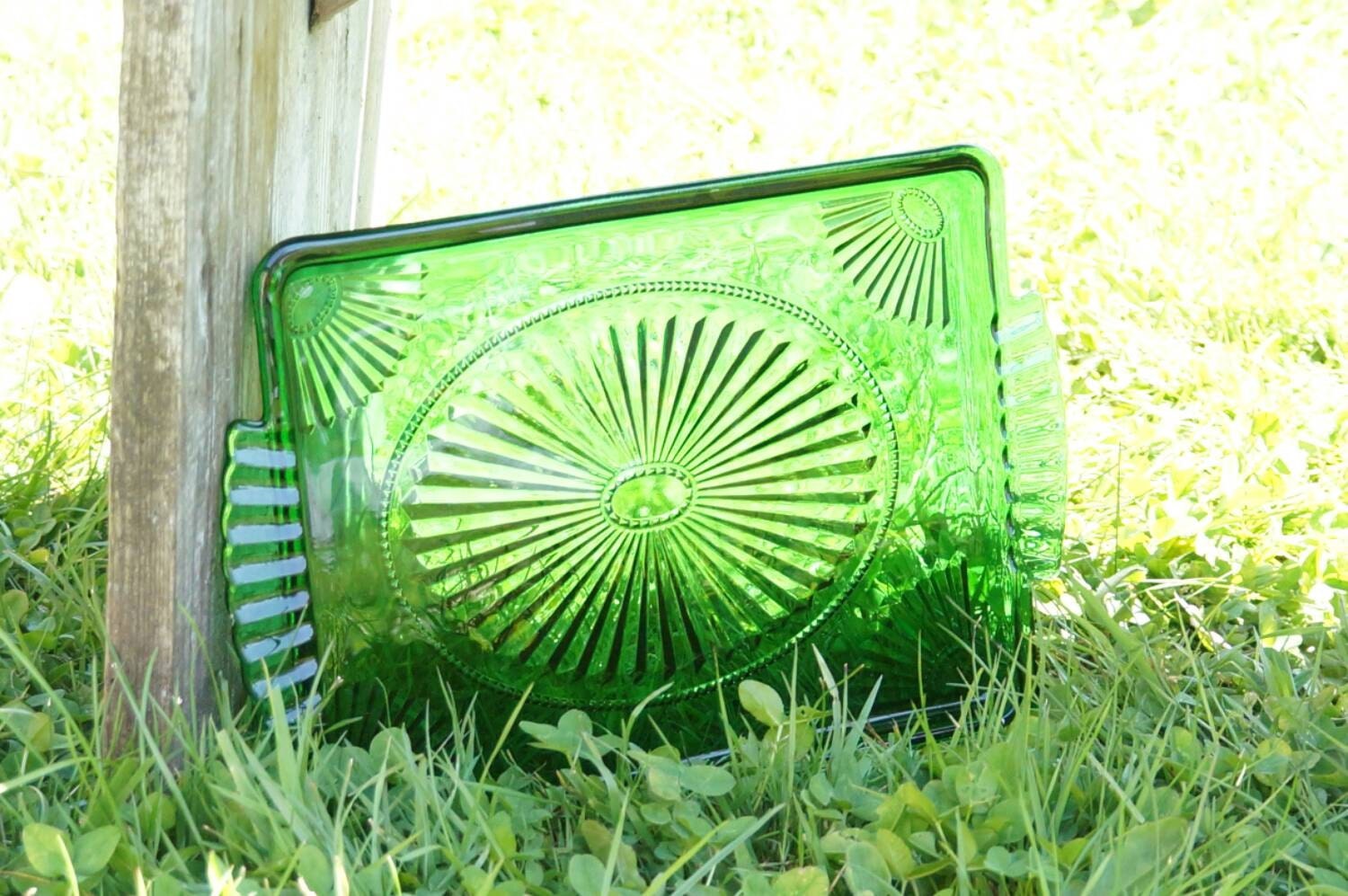 Vintage emerald green glass serving tray Avon tray by 4BabyandHome