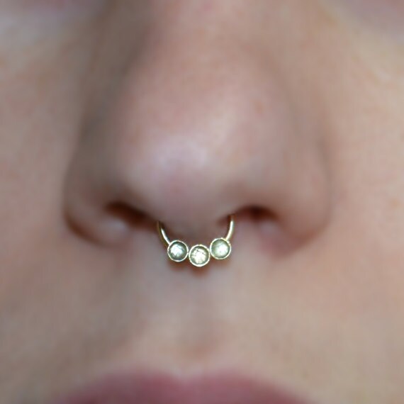 Gold Septum Ring 2mm White Topaz - Septum Piercing 16 gauge - Nose Ring Hoop - Tragus Jewelry - Daith Piercing - Forward Helix Earring