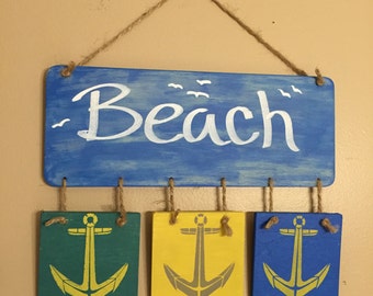 Beach sign, beach house decor, Nautical beach sign, Anchor Sign, nursery decor, nautical decor, anchor decor, beach decor, nautical nursery
