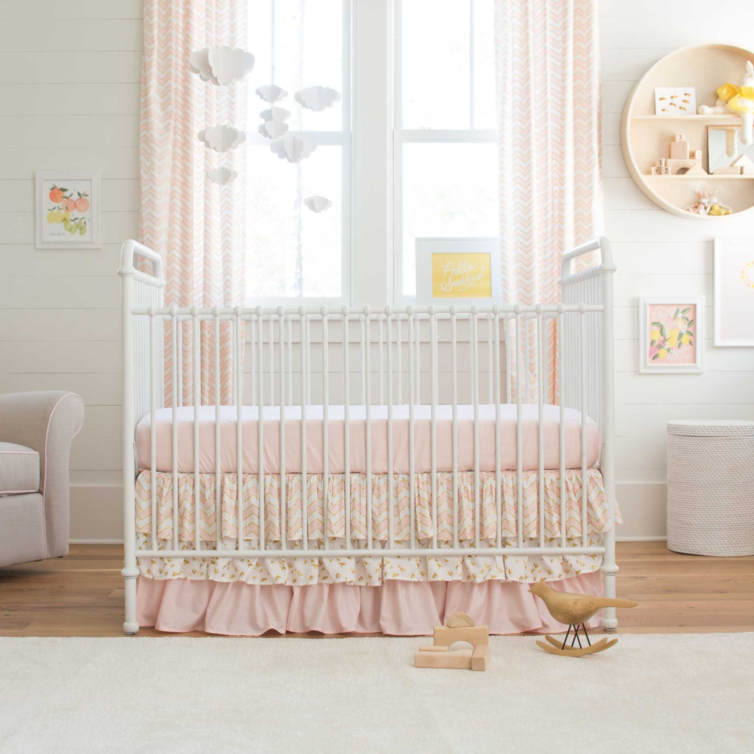 Girl Baby Crib Bedding Pale Pink and Gold Chevron 2Piece