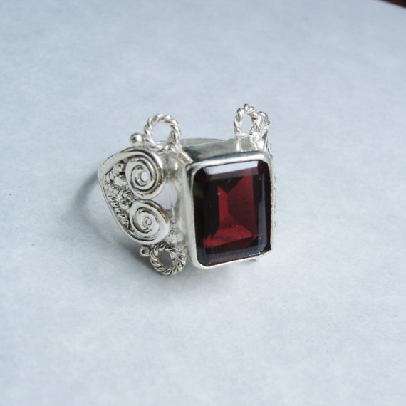 ring, square ring, sterling silver, size 6 12 US, gemstone ring ...