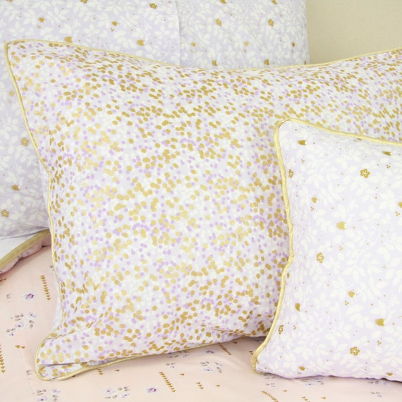 Lilac & Gold Sparkle Pillow Sham Metallic Gold Standard