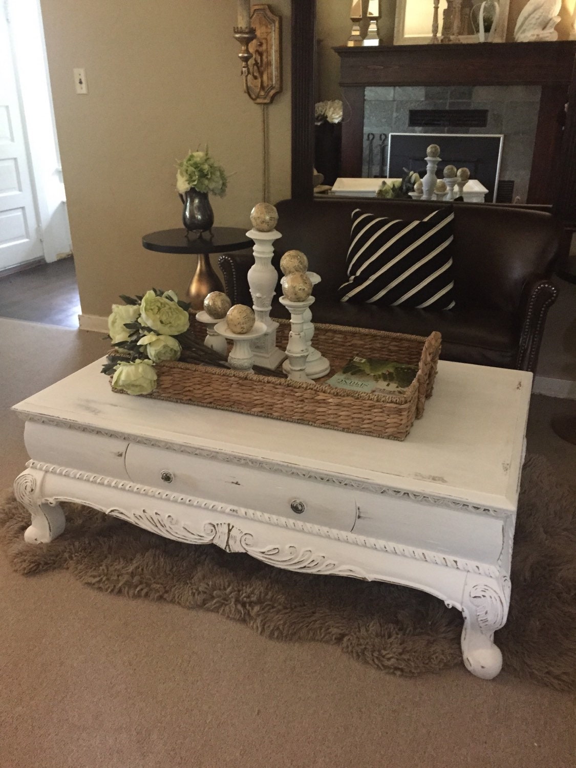 White Chalk Paint Coffee Table Rustic Furniture Farm House