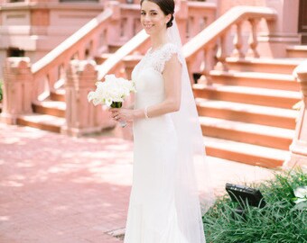 Waltz length Simple Bridal Wedding Veil with cording edge - white, ivory, champage