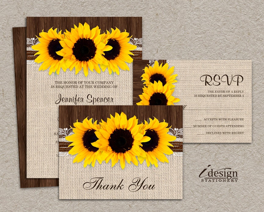 DIY Printable Sunflower Wedding Invitation Sets Rustic