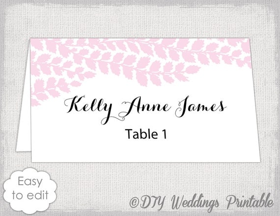 Place card template Pale pink DIY wedding name cards