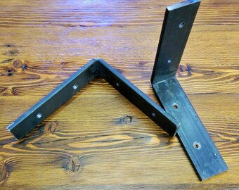 Steel Shelf Bracket Set - Two handmade raw steel brackets for shelves with all mounting hardware included