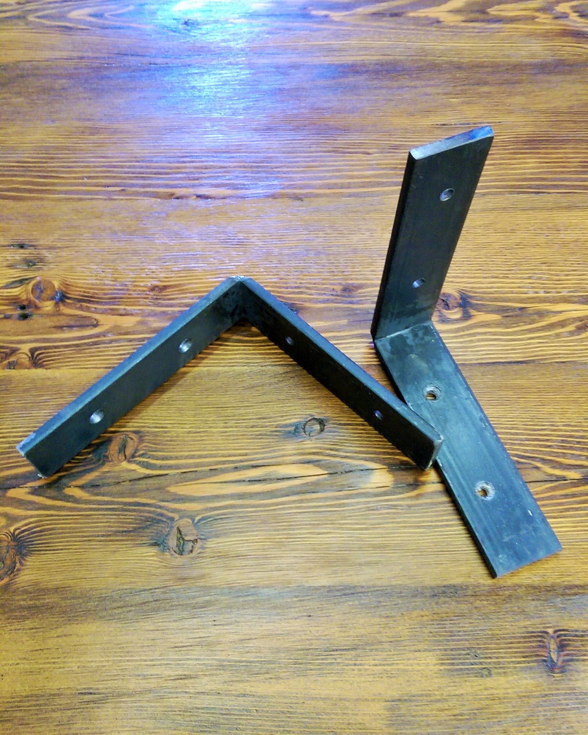 Steel Shelf Bracket Set Two handmade raw steel brackets for