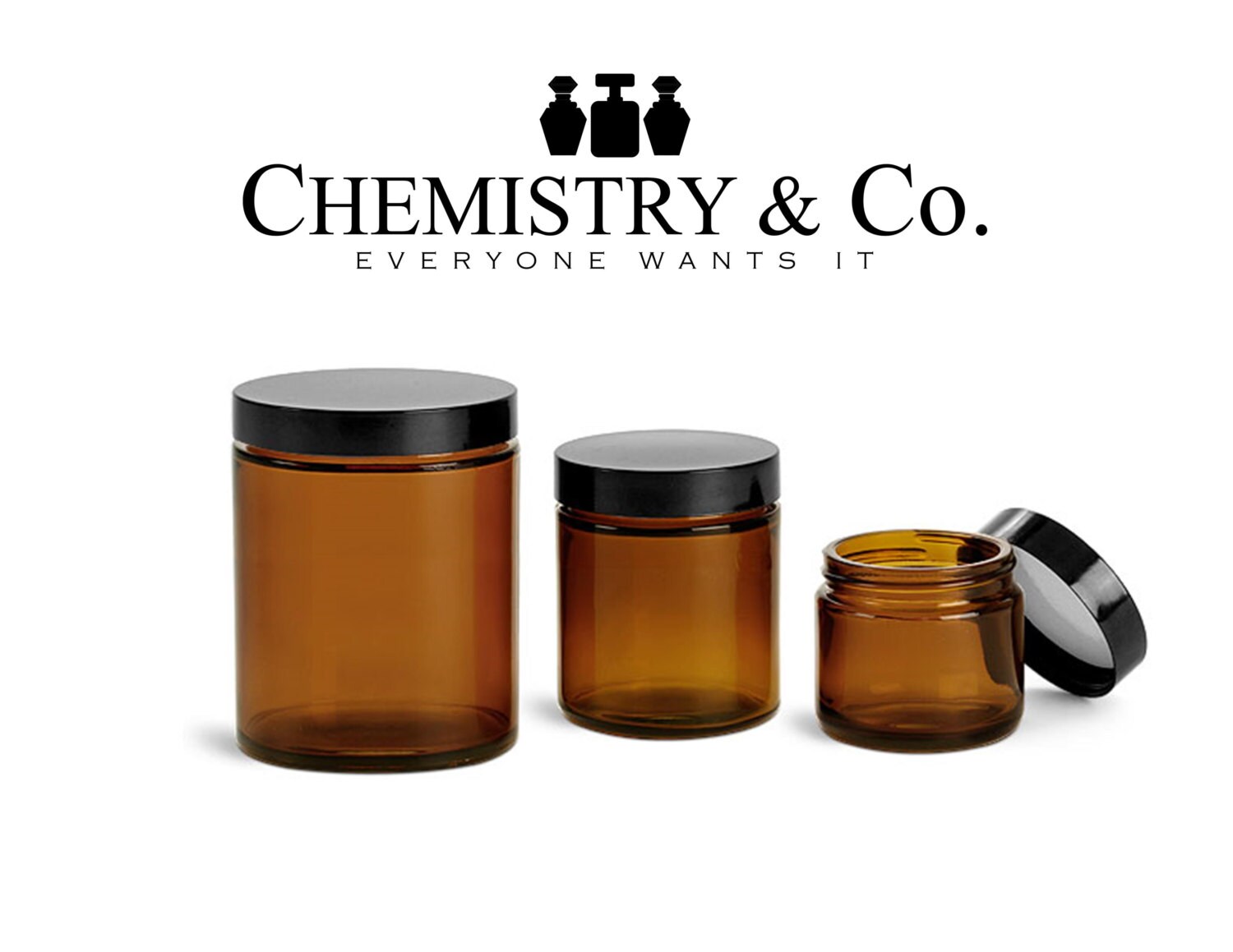 3 Amber GLASS Jars 4 oz 120 ml w/ Black Caps for by ChemistryCo