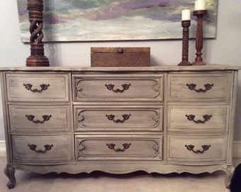 Handpainted Distressed 9 Drawer French Provincial Dresser
