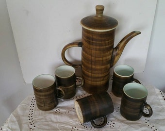 Rye Pottery Monastery Cinque Ports Coffee Pot And 5 Cups 1960s