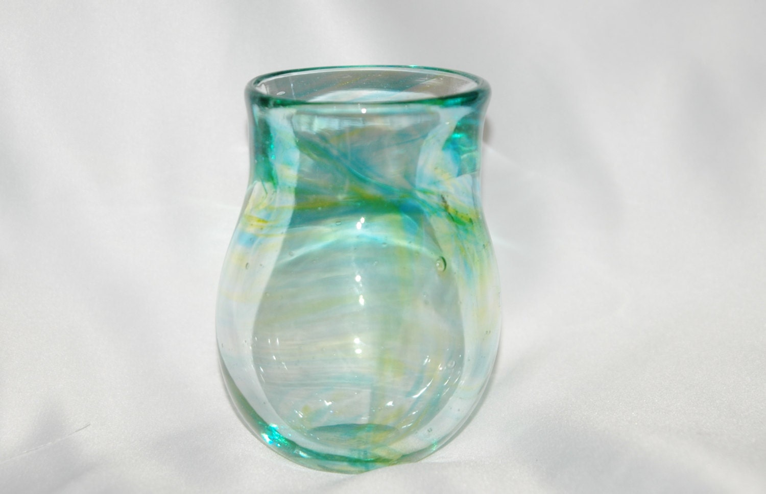 Art glass vase hand blown green and light blue by SpiritGlassLLC