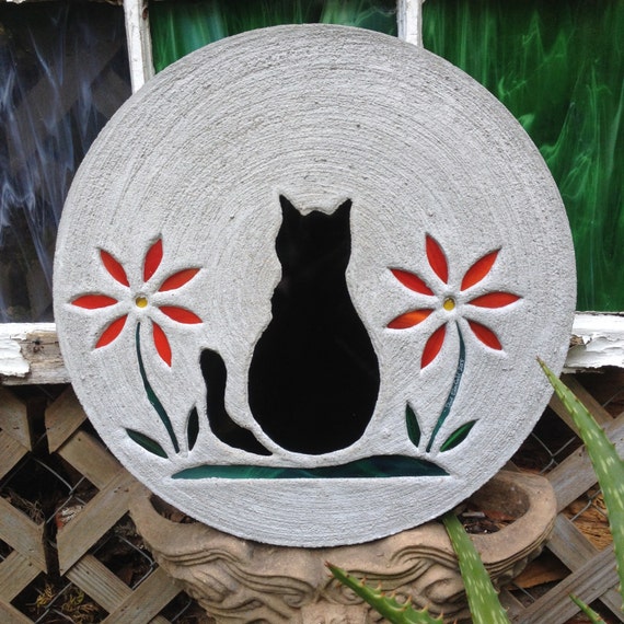 Black Kitty Cat Stepping Stone BIG 18 by SteppingStoneYardArt