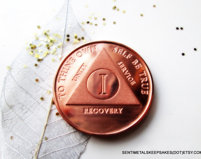 Custom Textured Copper MED 1.25" Sobriety Coin, To the Own Self Be True, Custom Handmade Recovery Token, Engraved AA/NA Coin Medallion