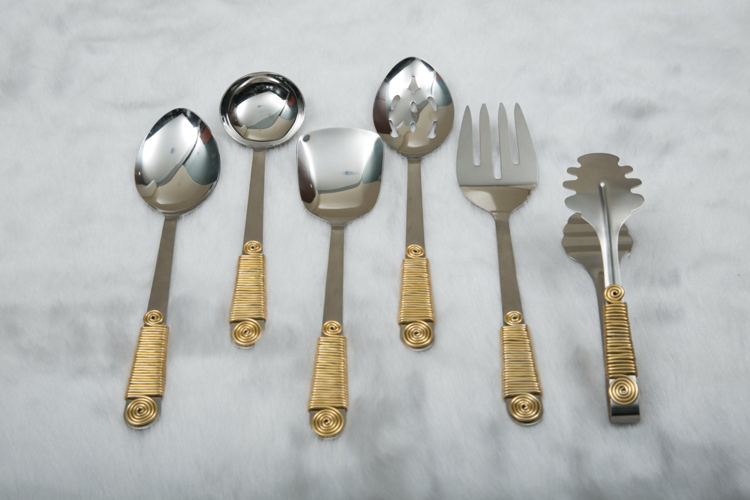 6 pc Gold Serving Set Wire Wrapped Utensils Servingware