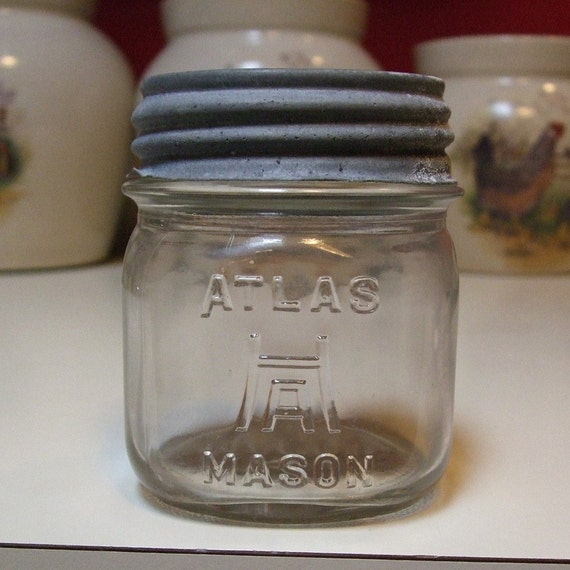 Vintage Hazel Atlas Mason Half Pint Canning Fruit Glass Jar HA