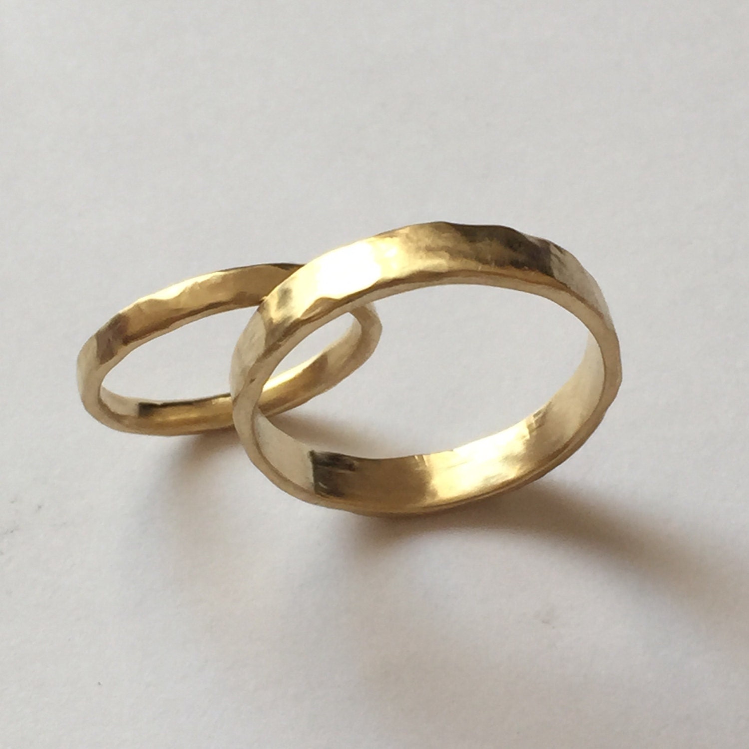 Two Organic Shape Gold Rings Wedding Ring Set Two Textured