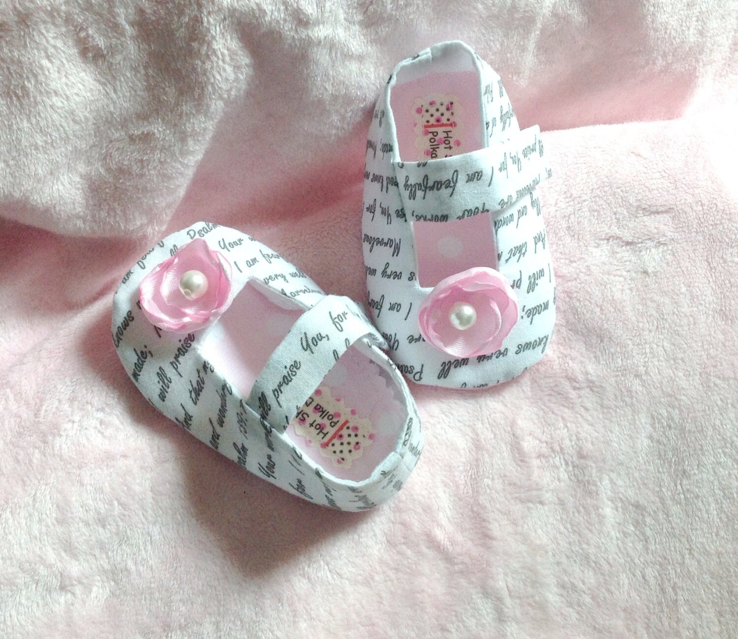 Baby shoes 4 inches long Psalms 13914 scripted by HotShotPolkaDot