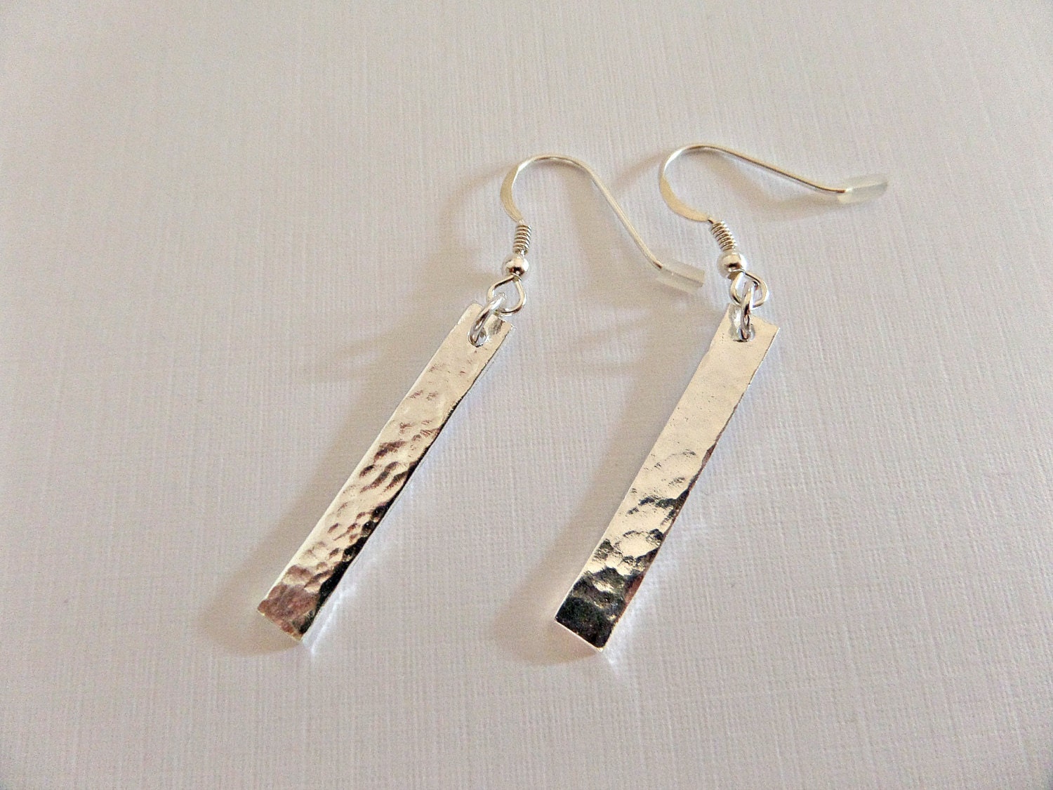 Silver stick earrings Silver dangle earring Hammered silver