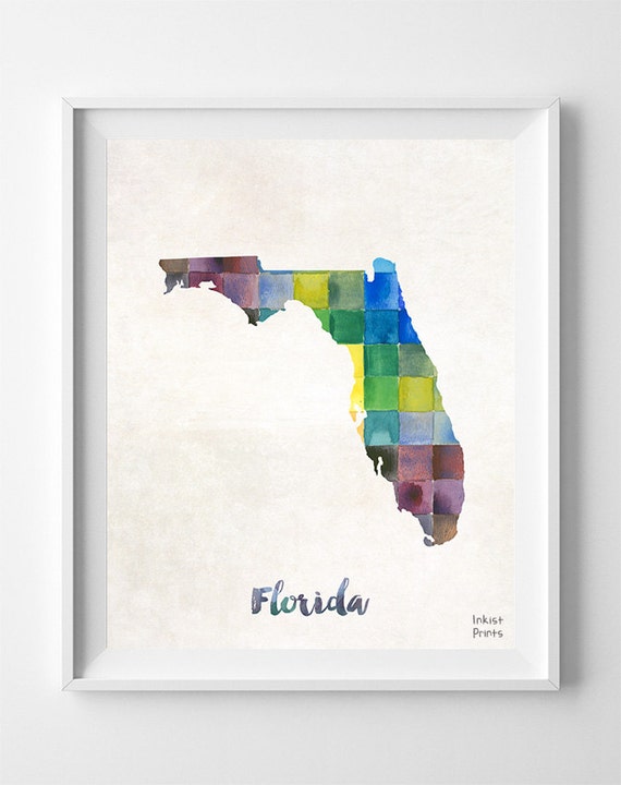 Florida Map Tallahassee  Print Florida Poster Miami by 