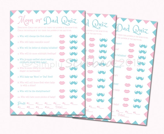 Printable Baby Shower Game Mom or Dad Trivia Lips and