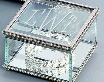 Monogrammed Beaded Trinket Box, Personalized Jewelry Box, Personalized Glass, Monogrammed Jewelry, Jewelry Box, Glass Box, Custom (CS904A)