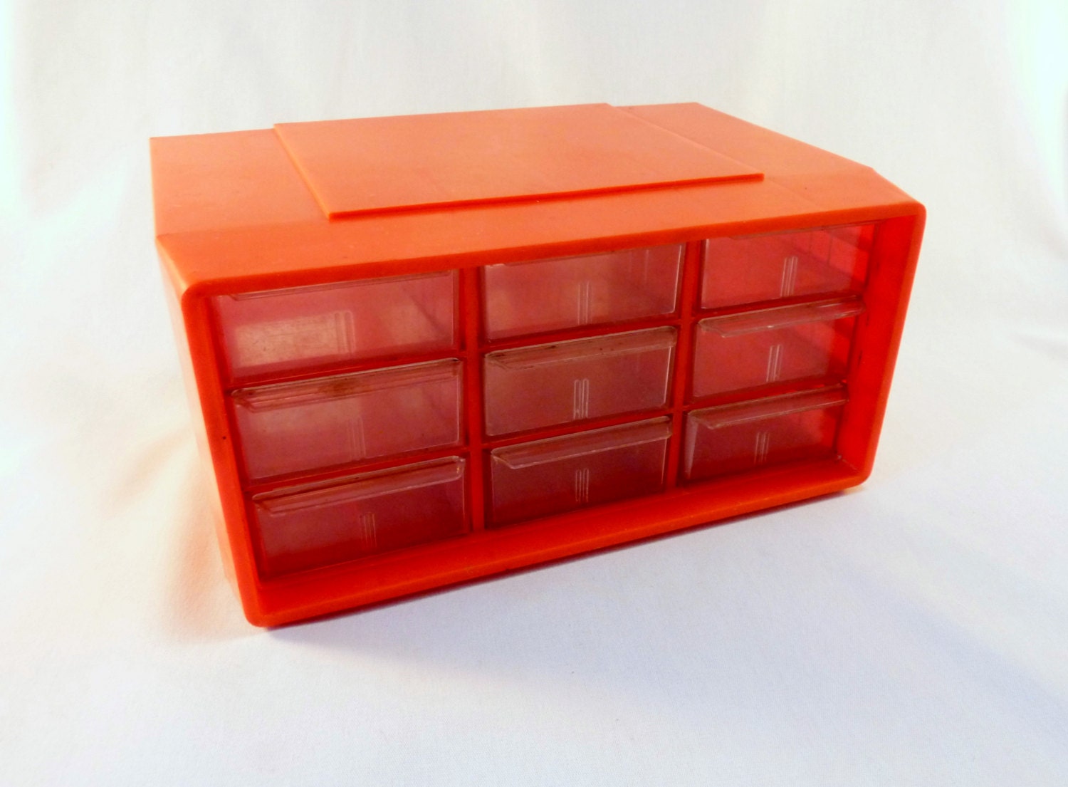 9 Drawer Orange Lucite Storage Box Craft Supplies Jewelry