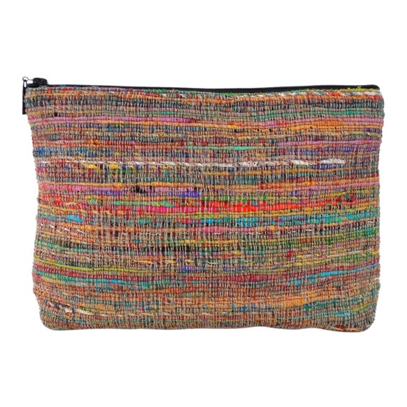 Large Makeup Bag Multicolored Silk Clutch Purse by SpicerBags
