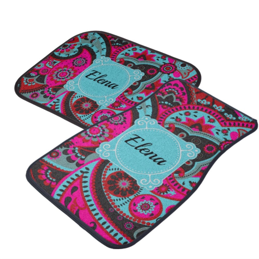 Custom Personalized Set of Car Floor Mats Your Name Paisley