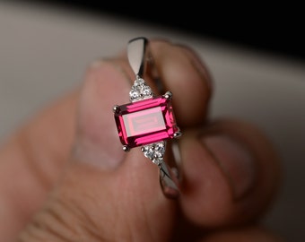 Lab Ruby Ring Vermeil Sterling Silver Gemstone Ring July Birthstone Ring Gift For Her