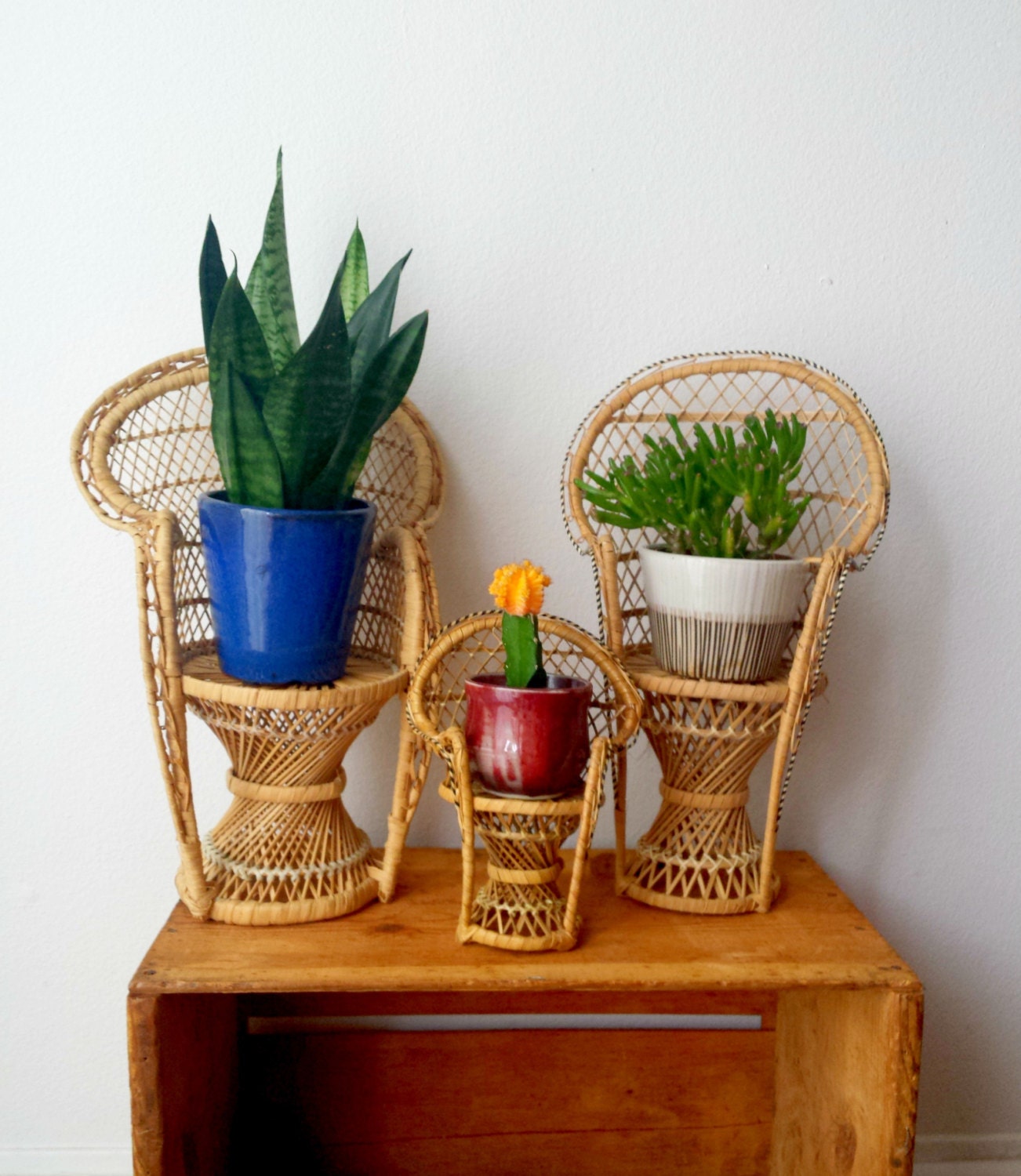 Vintage Mini WICKER PEACOCK Chair Plant Stand Haute Juice