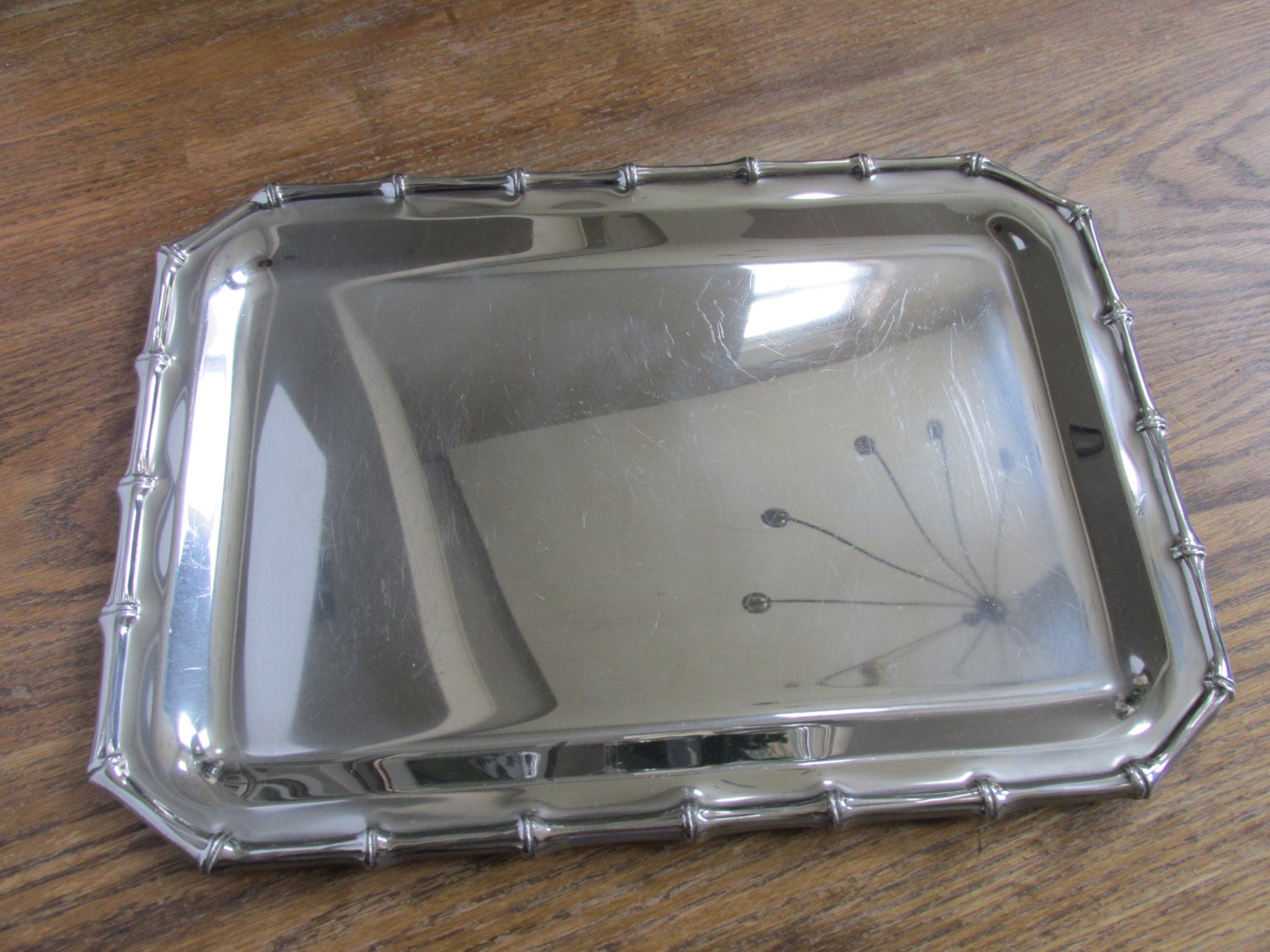 Vintage Farberware Stainless Steel Tray with Bamboo Border Hollywood