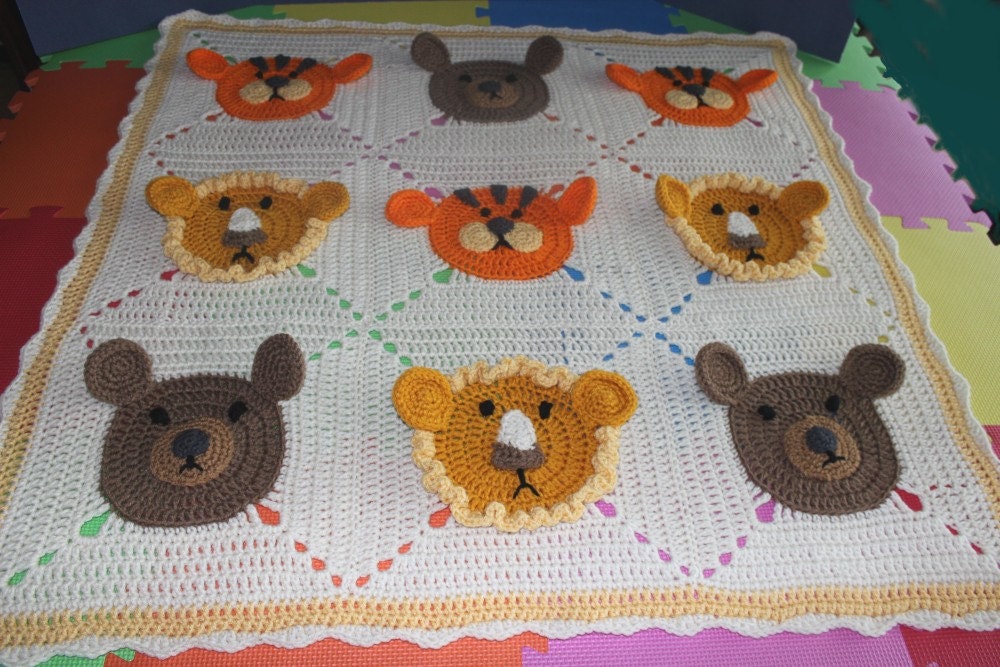 blanket jungle pattern baby crochet themed blanket 36 toddler and Lions Crochet size Bears Tigers