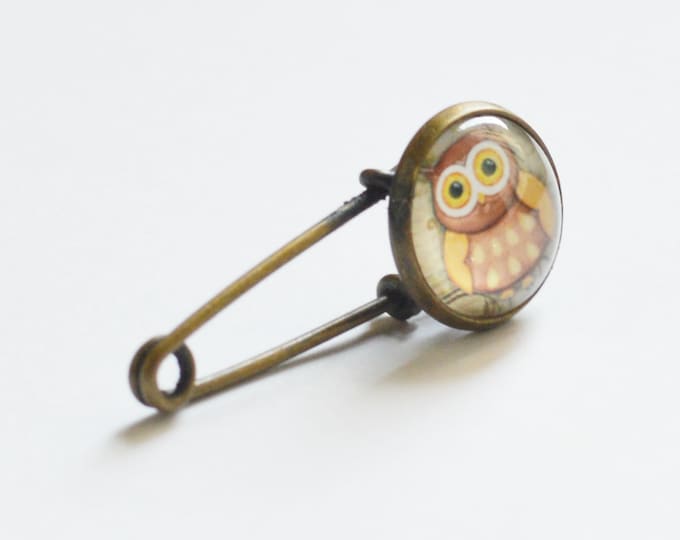 Owl Art // Mini pin-brooch made from metal brass with image under glass // 2015 Best Trends // Boho Chic // Fresh Gifts for All //