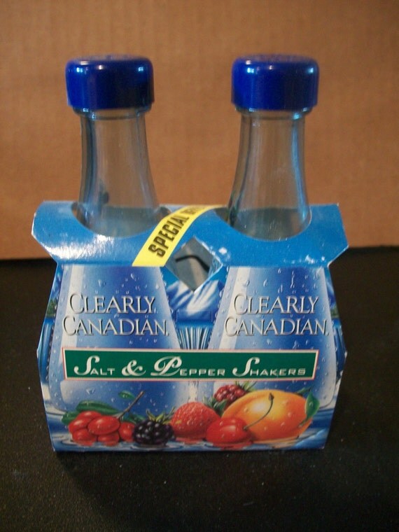 Super Cool Vintage Clearly Canadian Salt and Pepper Shakers