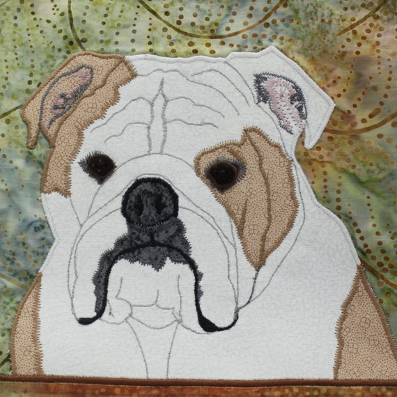 English Bulldog Cotton Fabric Handmade Applique by TailoredDogArt