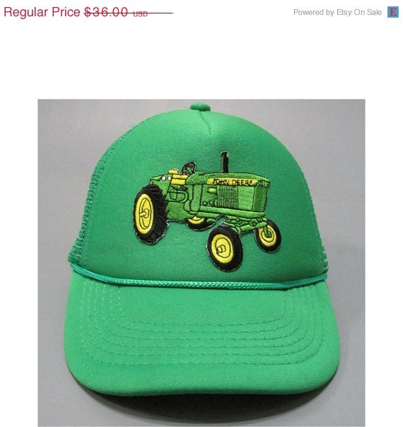ON SALE Vintage John Deere Tractor Green Youth Trucker Hat size S/M