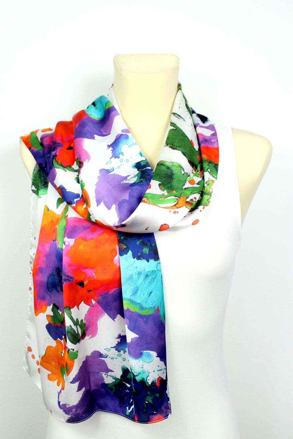 Rainbow Floral Scarf Floral Printed Infinity Scarf Satin
