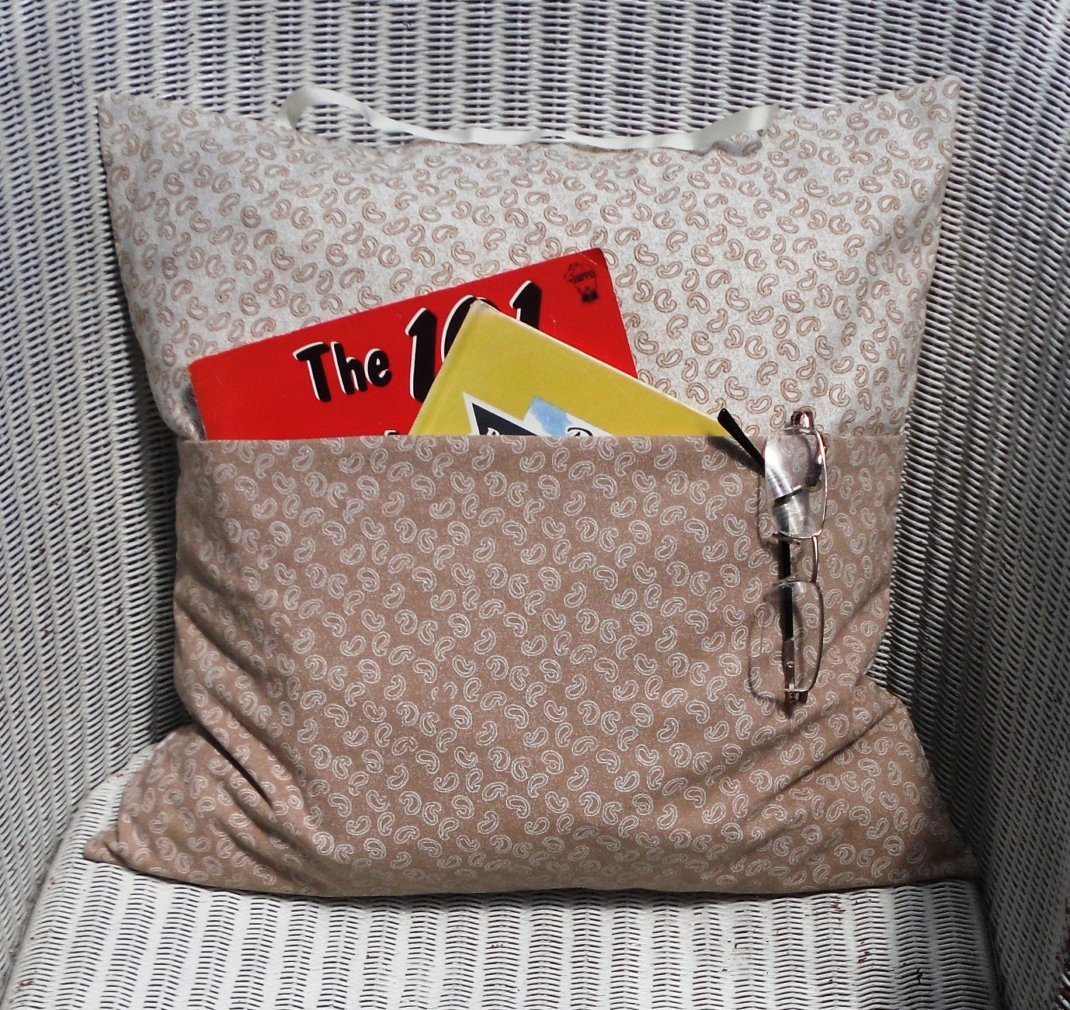 Fabric Cushion Cover Readers Cushion Handmade Cover Pocket